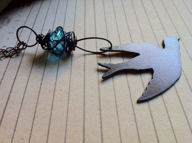 Free to Fly Bird Necklace with Blue Crystal - Cherish Designs by Kris Lanae