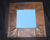 TIN CEILING Metal Mirror 22.5"x22.5" Square Barnished Shabby Recycled CHIC S 497