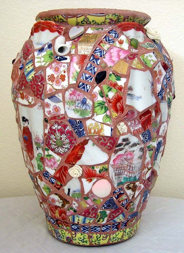 Mosaic Oriental Tea Pot China Flower Vase