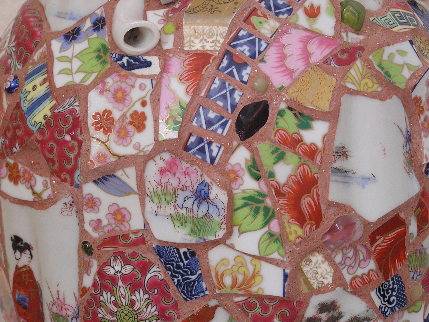 Mosaic Oriental Tea Pot China Flower Vase