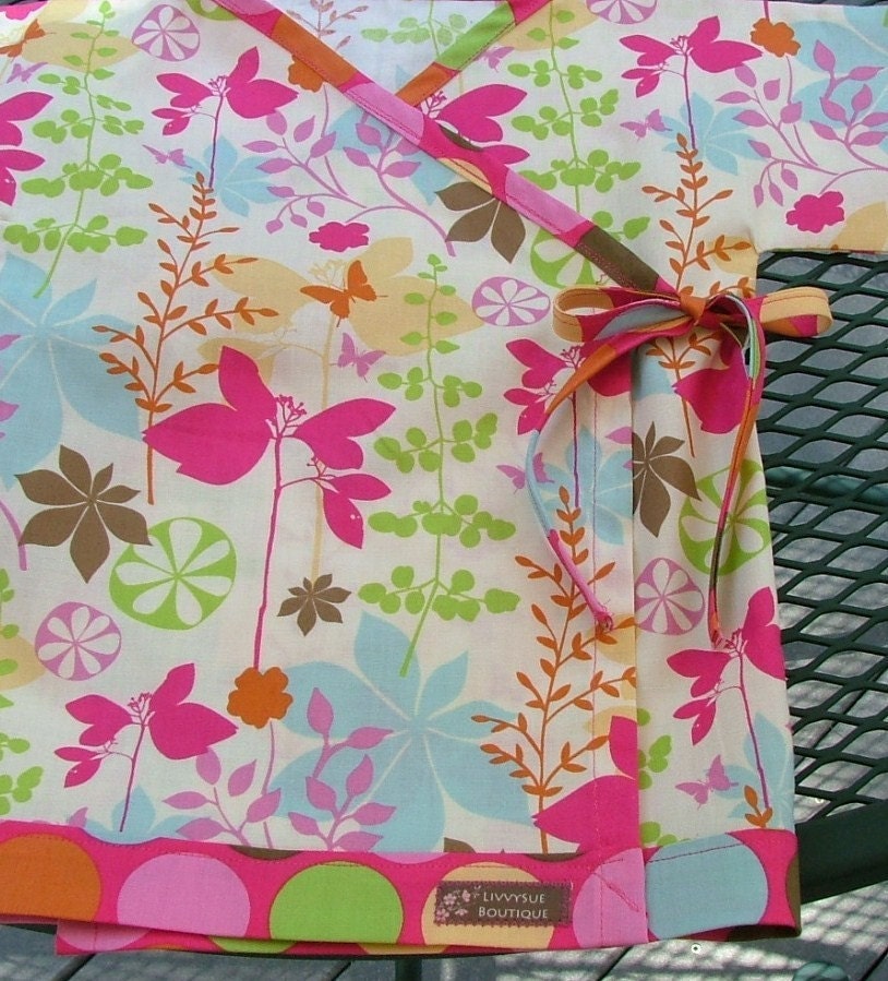 Little Girl Kimono Top - LivvySue Kimono Top - Vines and Big Dots - Sizes 0-6, 6-12, 12-18, 18-24 mths and 2T