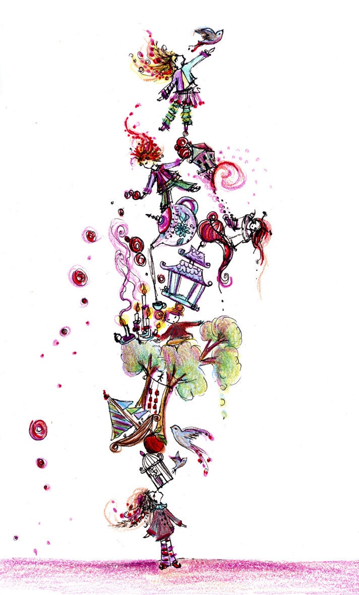 Balancing, archival art print of original illustration