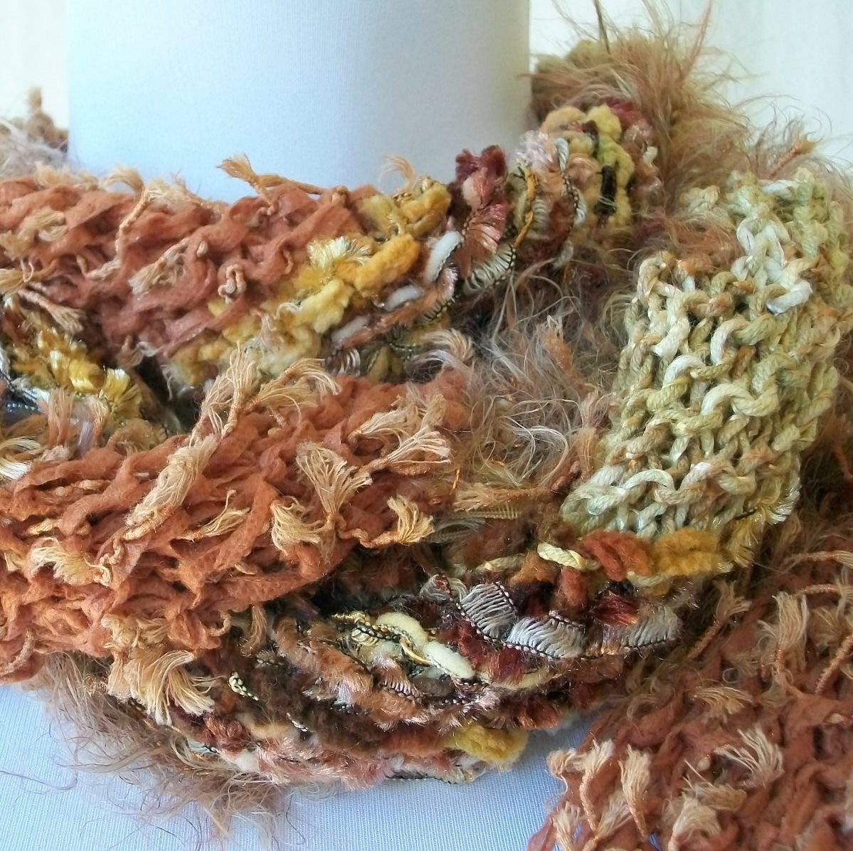 SALE Hand Knit Scarf Wrap - Bronze Goddess