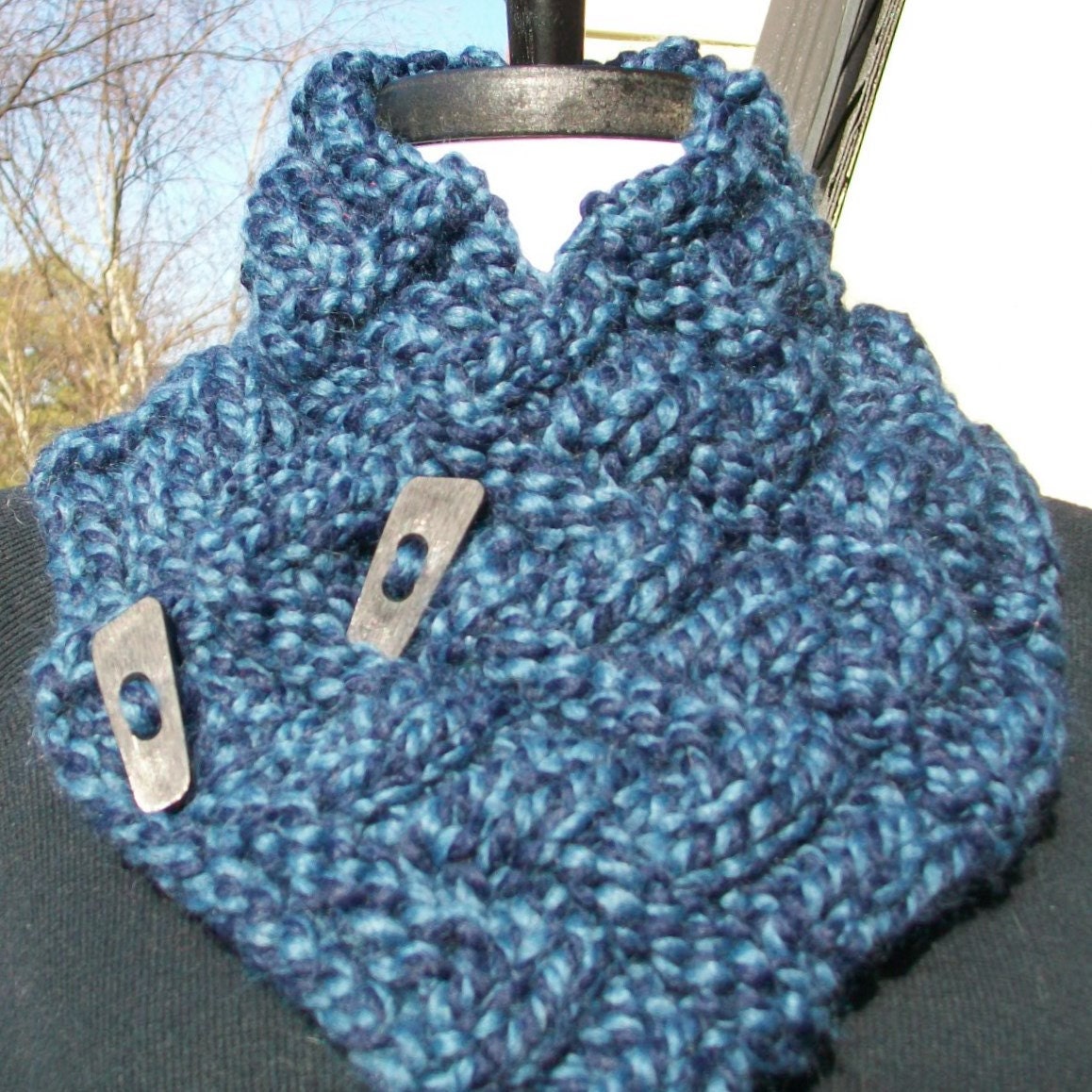 Hand Knit Blue Chunky Neckwarmer Neck Warmer Cowl