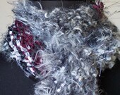 SALE Hand Knit Scarf Wrap in Gray and Maroon - Gray Flannel