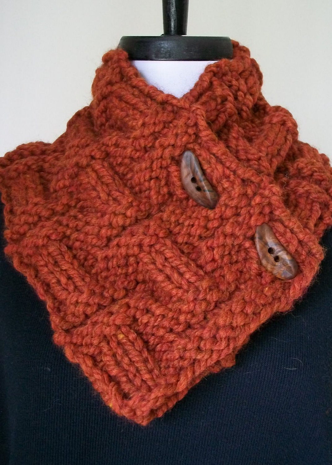 Hand Knit Burnt Orange Chunky Neckwarmer Neck Warmer Cowl