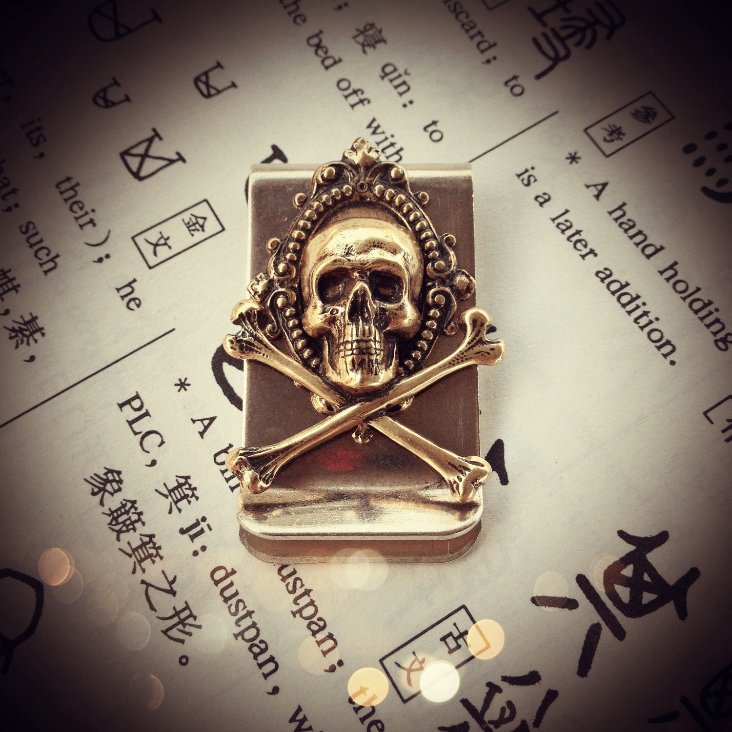 Sumatra Money Clip - Skull Crossbones Made in USA findings - Antique Gold