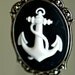 Pirate's Anchor Necklace - Gothic Black White Nautical Cameo - 40x30mm