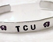 Texas Christian University - TCU - Hand stamped Metal Thin Cuff Bracelet