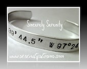 Stamped Location Love your World Custom Silver Metal Bracelet