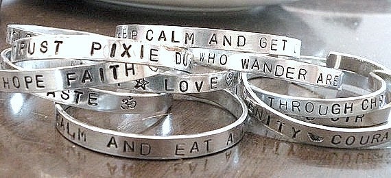 Double-sided Hand Stamped Metal Thin Cuff Bracelet