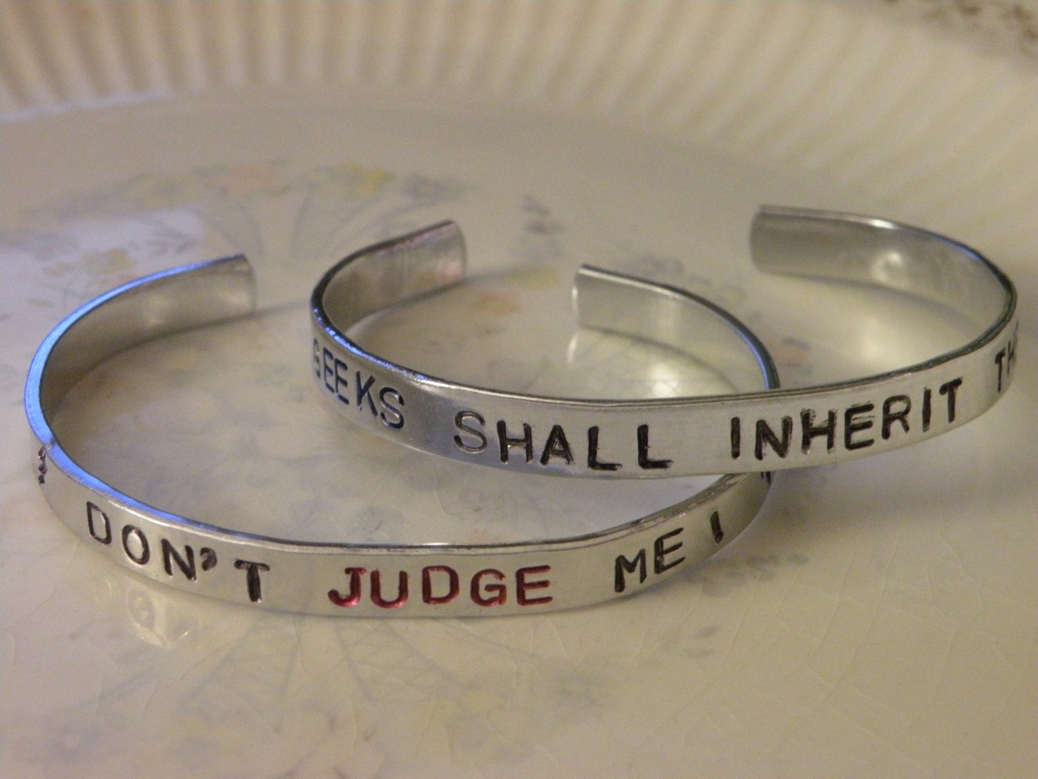 Handstamped Aluminum Thin Bracelet