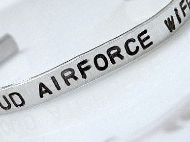 Military Families Support Troops Soldier Marines Air Force Army Navy Custom Hand Stamped Silver Metal Cuff Bracelet