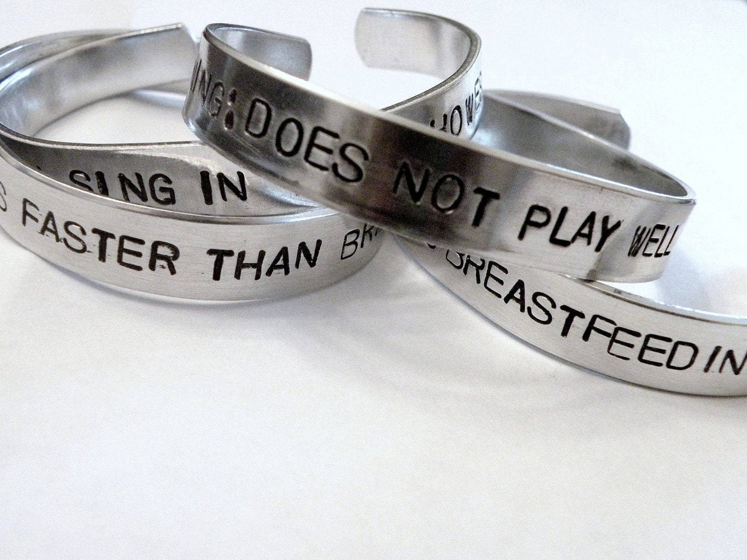 Stamped Warning Military Wife Deployed Husband Custom Silver Metal Cuff Bracelet