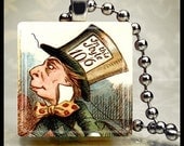 Scrabble Tile Alice in Wonderland Mad Hatter Free Ball Chain Ready to Ship