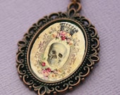 Crown Skull Pendant Necklace in Fancy Copper Tone Bezel