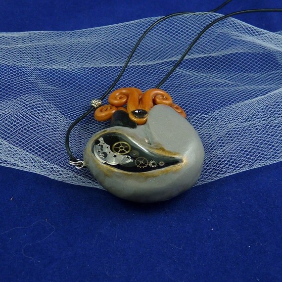 Steampunk Nautilus Necklace - Handmade Polymer Clay Jewelry