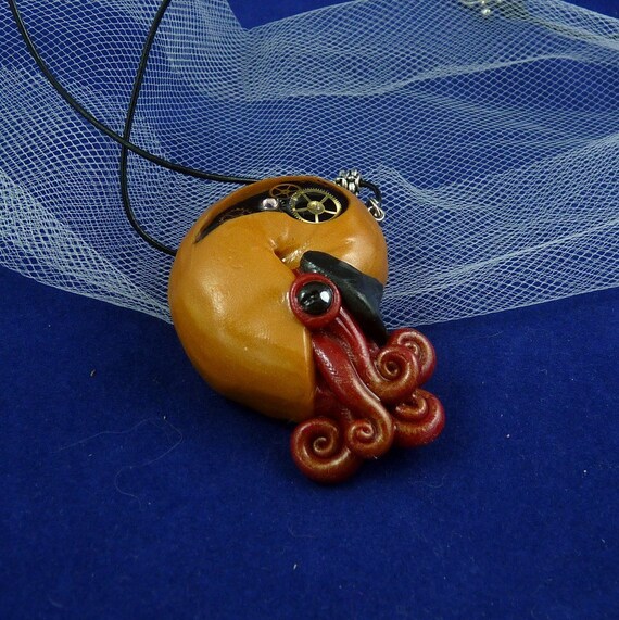 Brass Steampunk Nautilus Necklace - Polymer Clay Neo-Victorian Jewelry