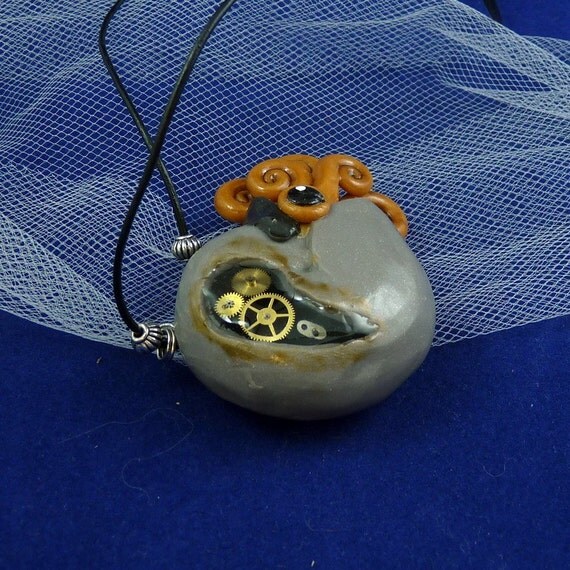 Steampunk Nautilus Necklace - Polymer Clay Jewelry Pendant