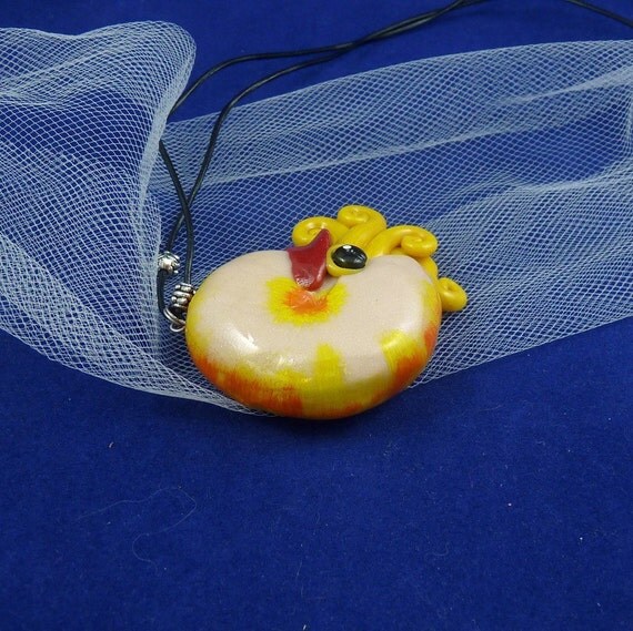 Fiery Nautilus Necklace - Polymer Clay Cephalopod Jewelry