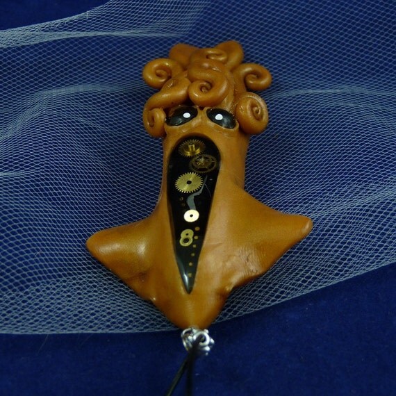 Brass Steampunk Squid Necklace - Handmade Polymer Clay Jewelry