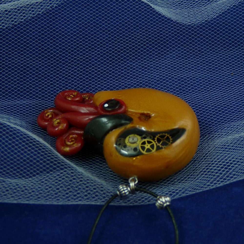Brass Steampunk Nautilus Necklace - Polymer Clay Neo-Victorian Pendant
