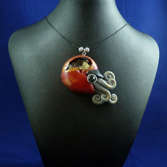Gilded Steampunk Nautilus Necklace - Polymer Clay Jewelry Pendant