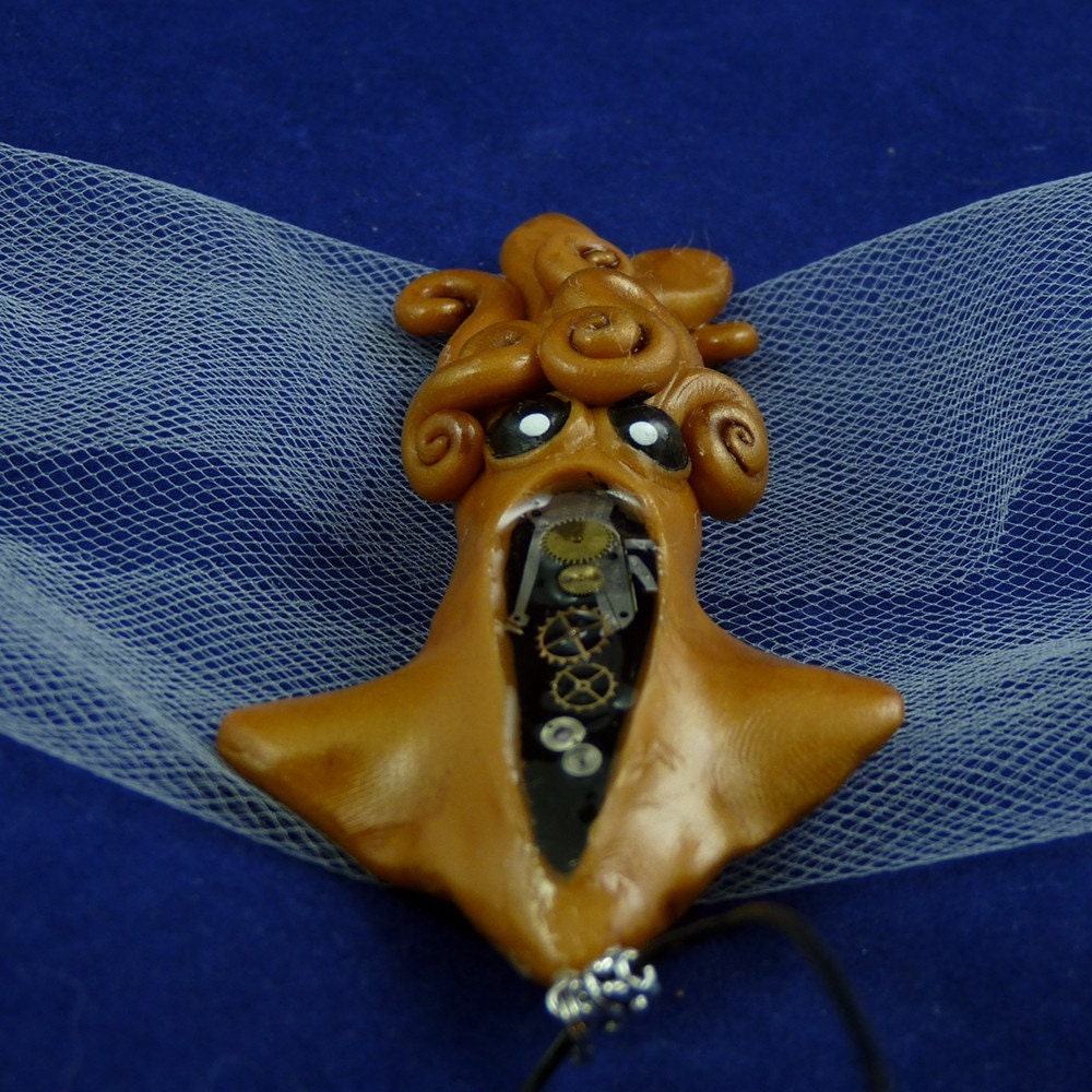 Brass Steampunk Squid Necklace - Polymer Clay Neo-Victorian Jewelry