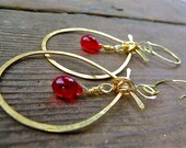 Brass red infinite hoop earrings