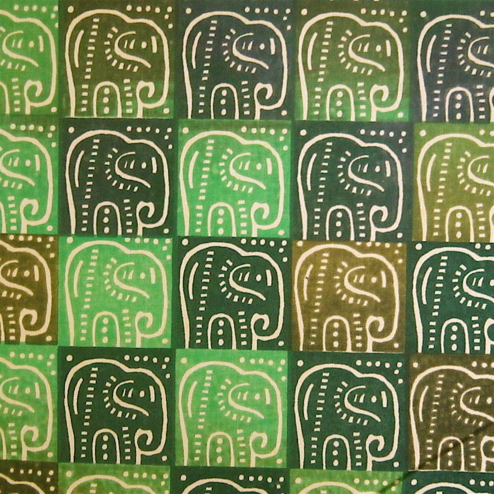 Zimbabwean batik fabric - fat quarter of green Elephants