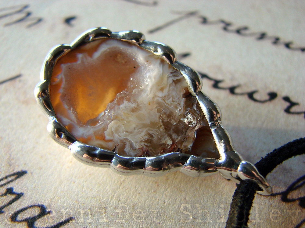 Agate Geode Druzy Pendant - Natural Thunder Egg Statement Necklace, Chunky Handmade Healing Designer Nickel Free Jewelry by Jennifer Shipley