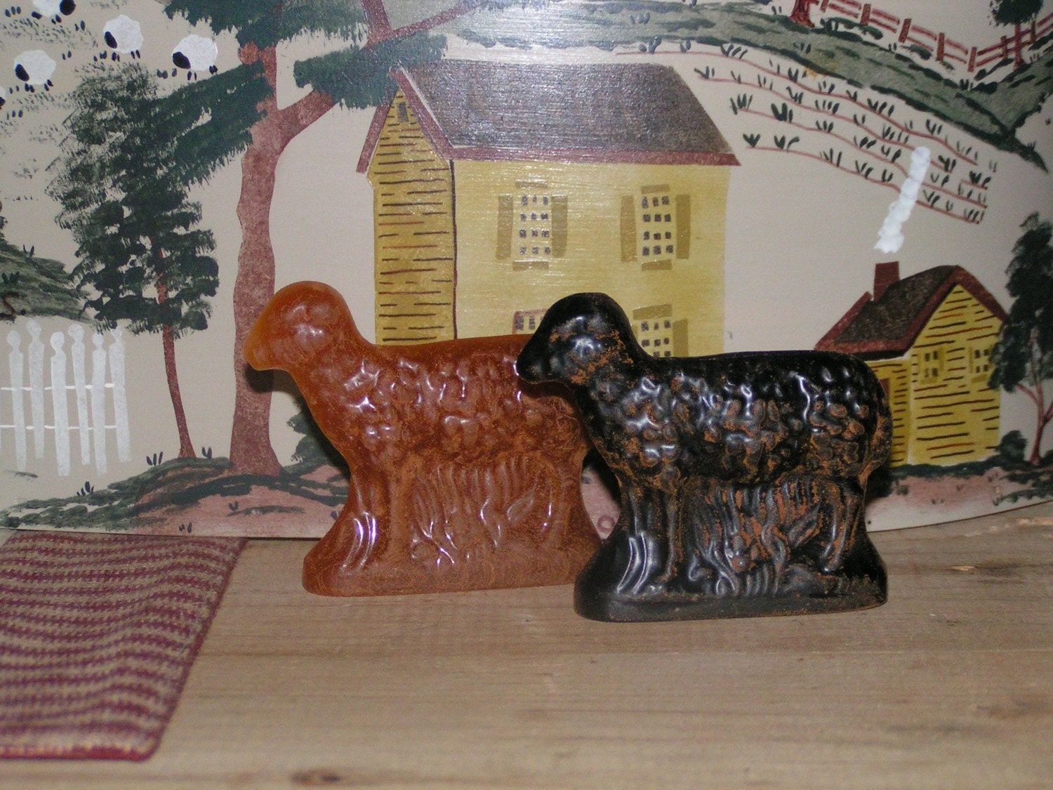 Primitive Black or Natural Sheep Spiced Beeswax Ornament Bowl Filler or cupboard tuck