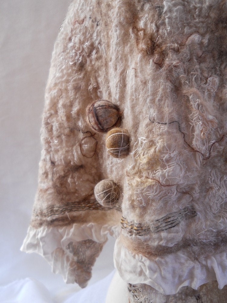 Nuno felt shawl in neutrals. Womens accessory by BlindSquirrel on Etsy