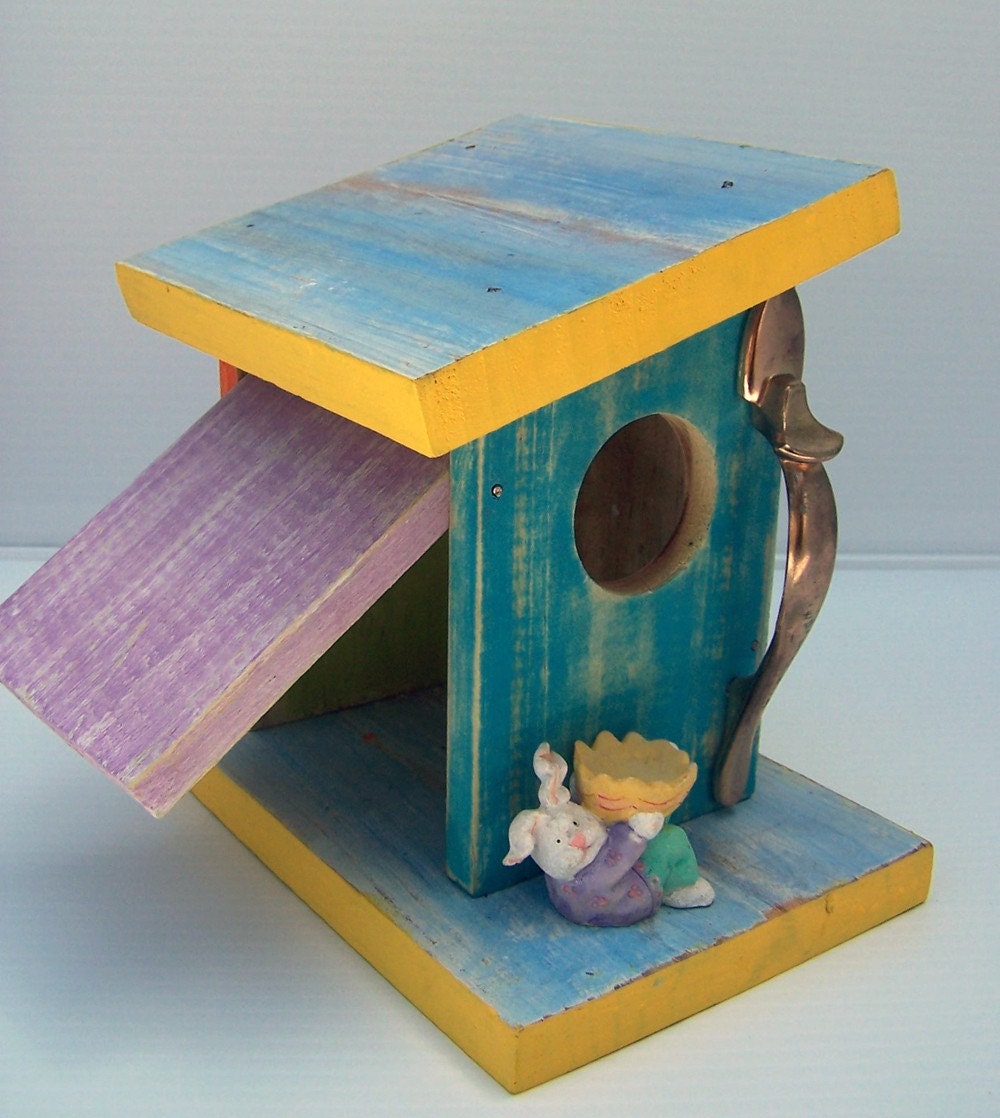Bunny Turquiose Upcycled Birdhouse by GarageInc.