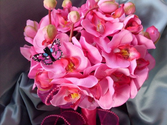 Fushia Silk Orchid Bouquet - AriesA
