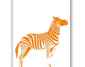 Orange Zebra -  Fine art print nursery,art,kids,zoo,animals,color,stripes,decor,silhouette,zebra,orange,jungle,safari,modern