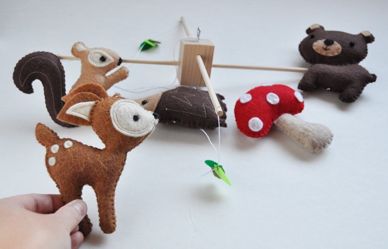 Customized Hanging Woodland Mobile - CHOOSE YOUR ANIMALS - Deer, Bear, Squirrel, Porcupine, Owl, Bird, Fox, Raccoon, Tree, and Mushroom