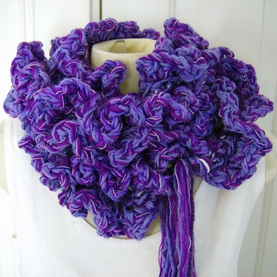 Purple Lavender Lacy Ruffled Boa Long Scarf