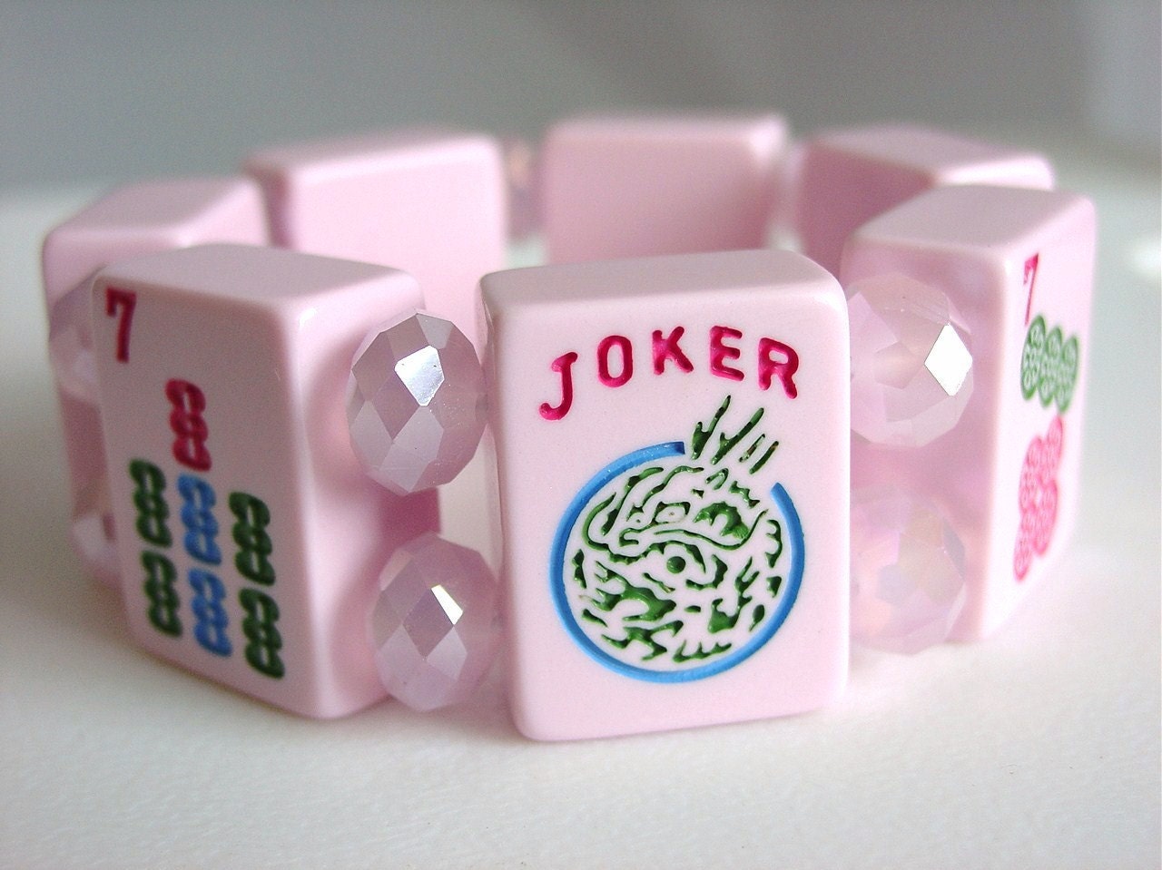 Pink Mah Jong Bracelet with Joker Tile