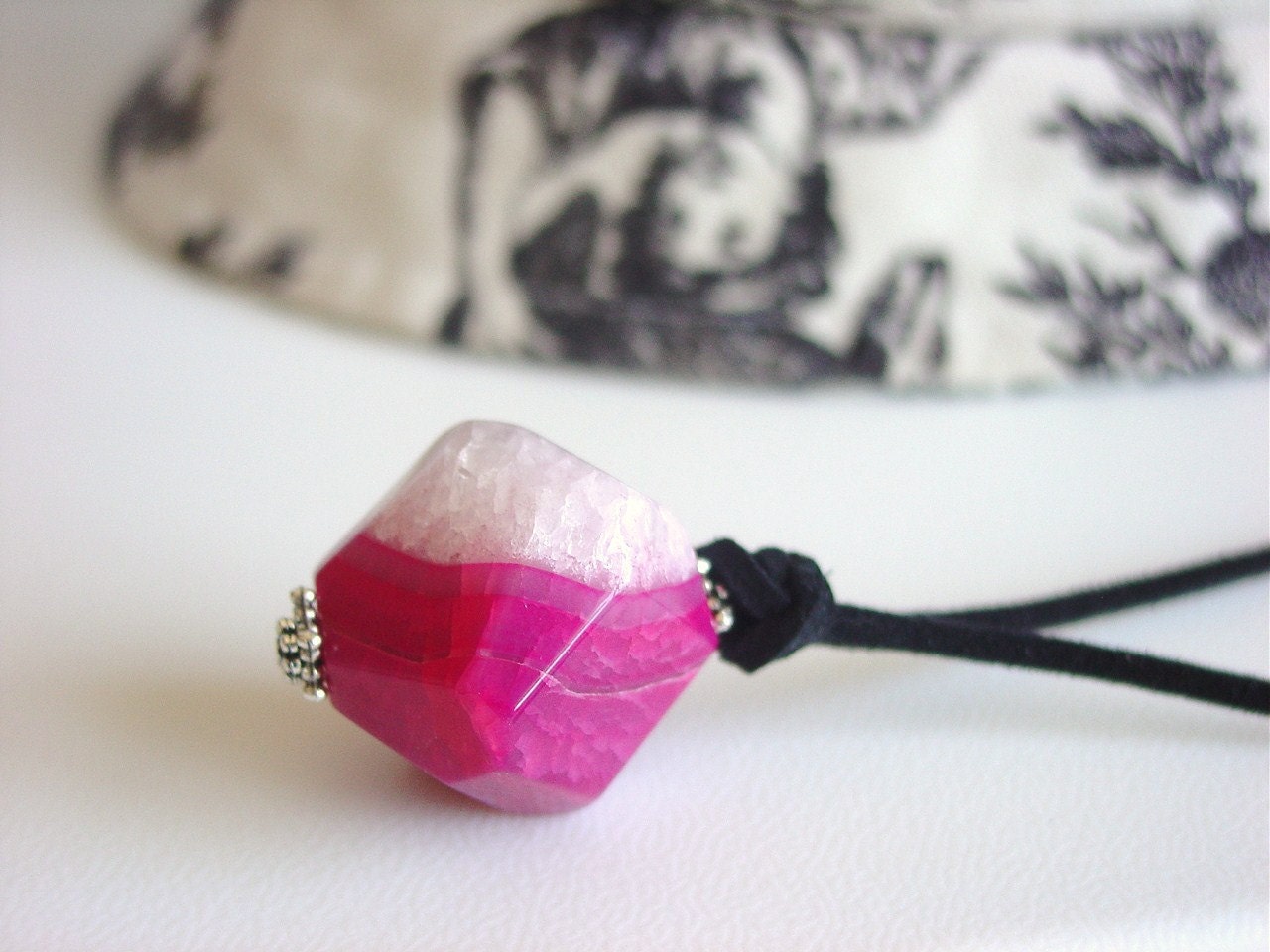 Hot Pink & White Agate Necklace