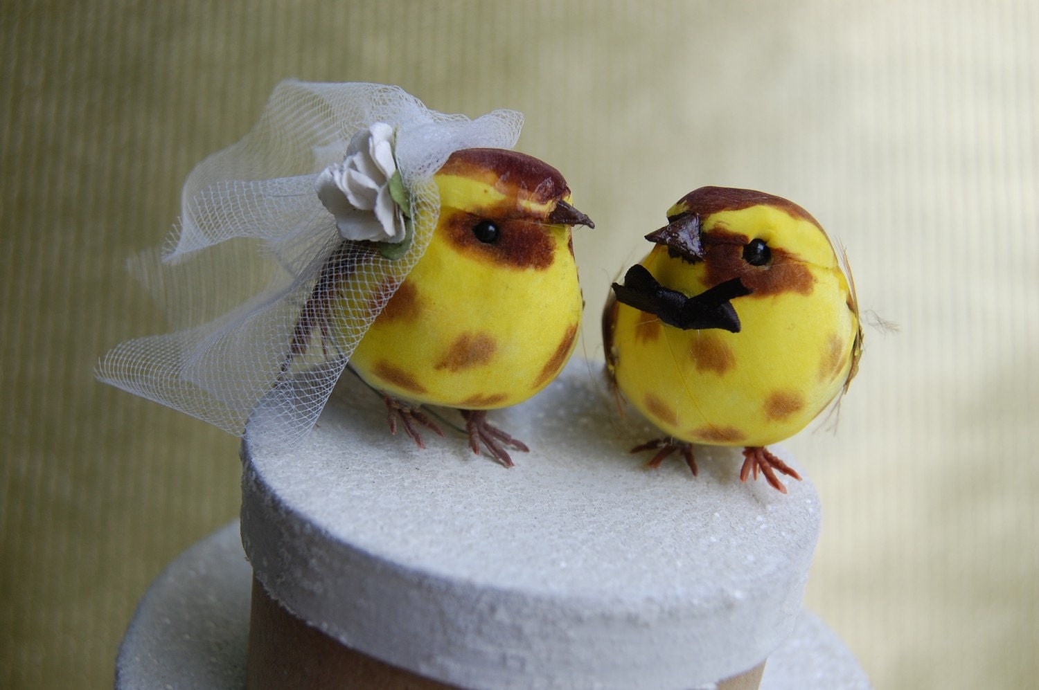 Happy Love Birds Wedding Cake Topper in Sunshine Yellow