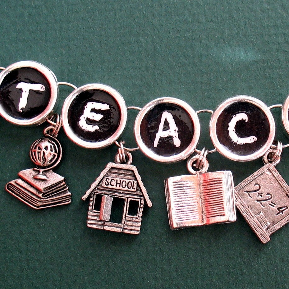 Teacher Bracelet Blackboard Charm School Apple Book