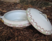Vintage Covered Vegetable Bowl with Pink Flowers