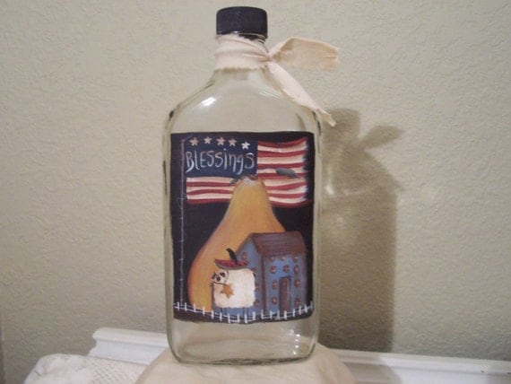 Primitive Americana Handpainted Bottle