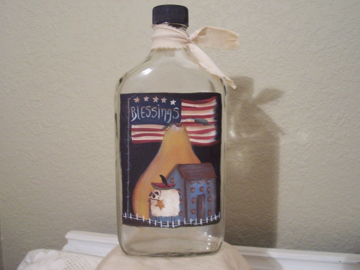 Primitive Americana Handpainted Bottle