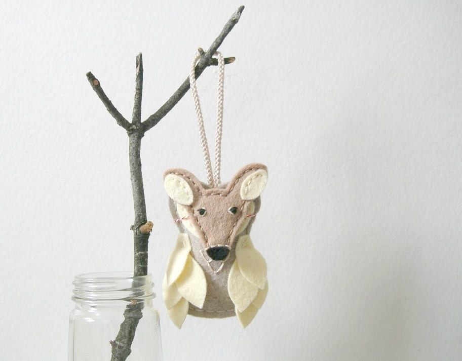 Owl Fawn Felt Ornament // Deer Mask // Plush Door Hanger // Animal Woodland Christmas Ornament by OrdinaryMommy