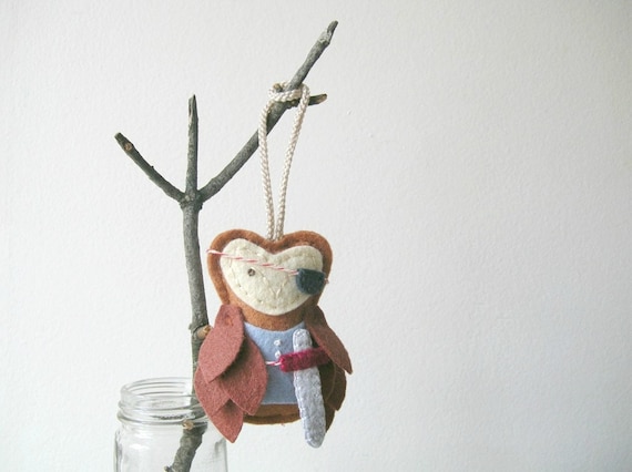 Pirate Owl Childrens Room Decor Felt Plush Door Knob Hanger Ornament by OrdinaryMommy on Etsy