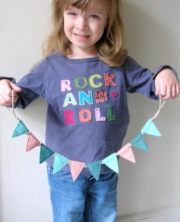 Wee Felt Bunting. Nursery Decor. Blue Green and Peach. by OrdinaryMommy