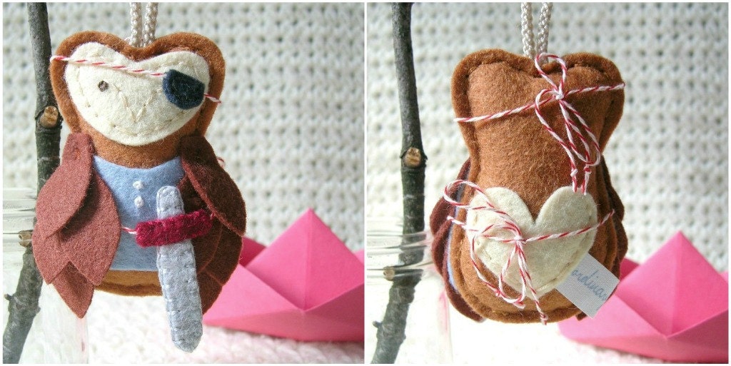 Pirate Owl Childrens Room Decor Felt Plush Door Knob Hanger Ornament by OrdinaryMommy on Etsy
