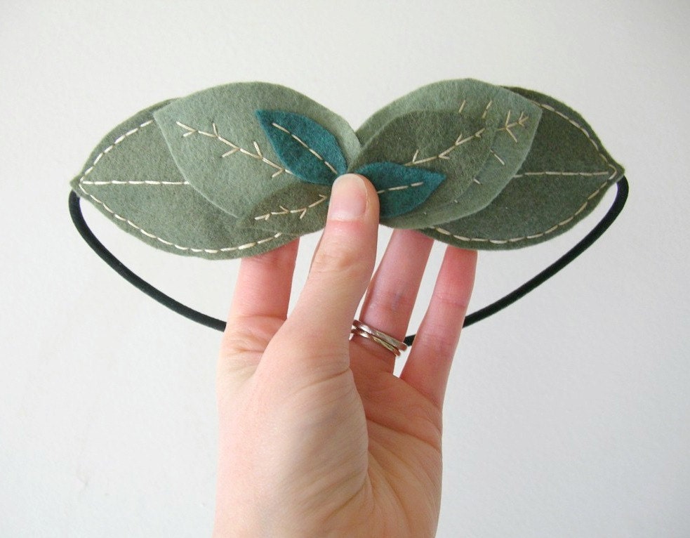 Leaf Laurel Garland Felt Headband // Thyme Sage Headpiece // Handmade by OrdinaryMommy on Etsy